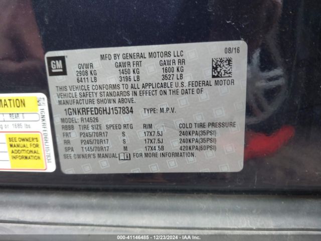 1GNKRFED6HJ157834 Chevrolet Traverse Ls