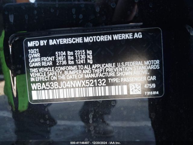 WBA53BJ04NWX52132 BMW 540 I