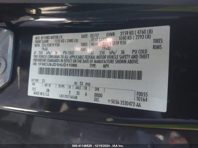 Ford Escape Titanium 2017 1FMCU9JD1HUD11086 Image 9
