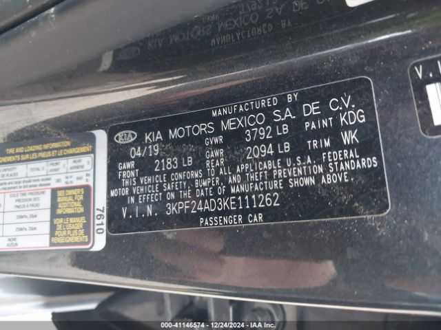 3KPF24AD3KE111262 KIA Forte Lxs