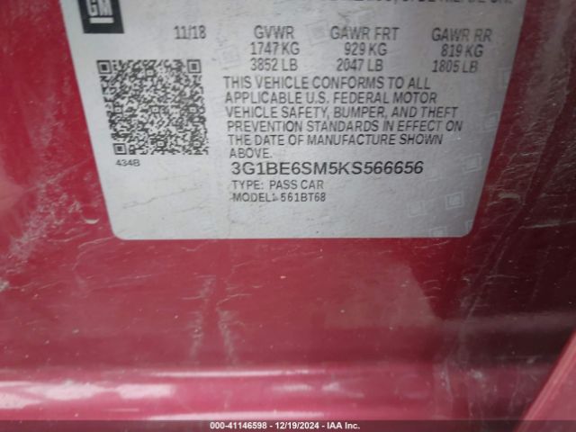 3G1BE6SM5KS566656 Chevrolet CRUZE LT