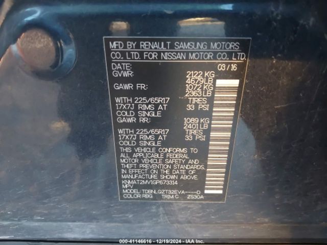 KNMAT2MV1GP673314 Nissan ROGUE SV