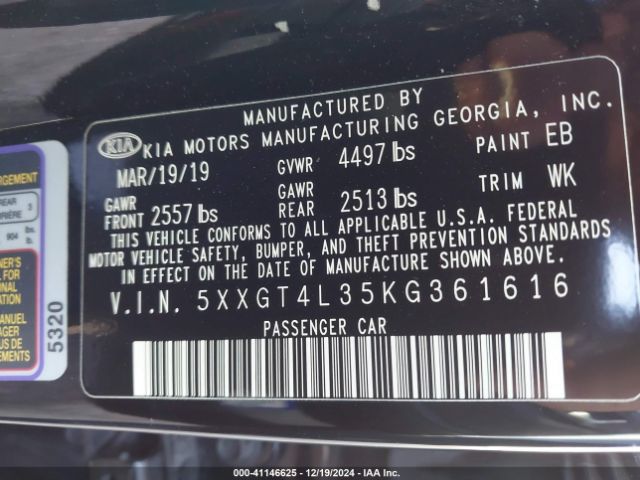 5XXGT4L35KG361616 KIA Optima S