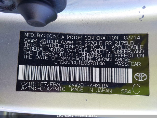 Toyota Prius Two 2014 JTDKN3DU1E0370146 Image 9