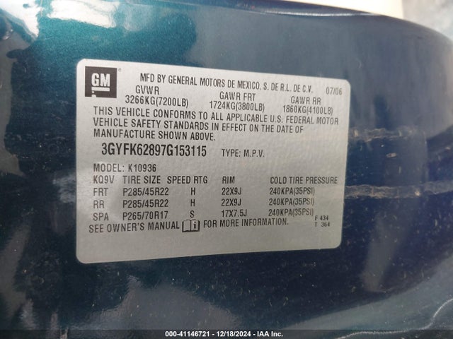 2007 CADILLAC ESCALADE EXT 3GYFK62897G153115 Photo 8