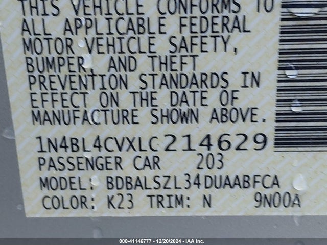 1N4BL4CVXLC214629 Nissan Altima Sr Fwd