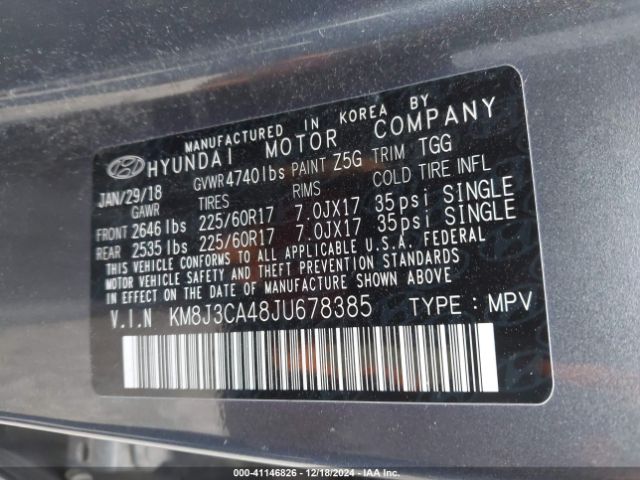 2018 HYUNDAI TUCSON KM8J3CA48JU678385 Photo 8