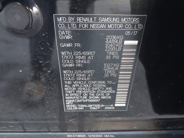 Nissan ROGUE SV 2017 KNMAT2MT1HP588697 Image 9