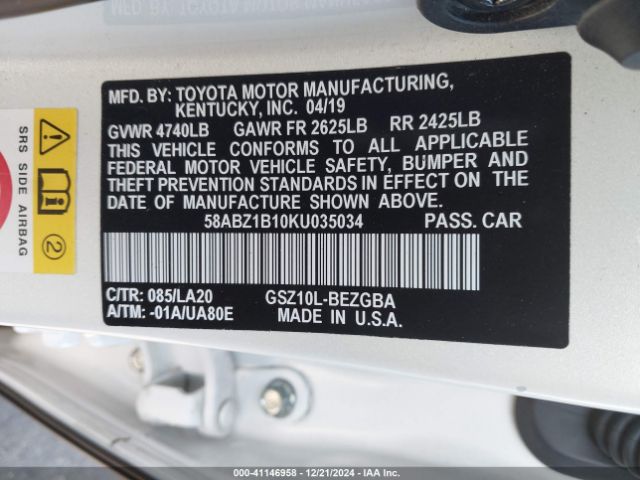58ABZ1B10KU035034 Lexus ES 350