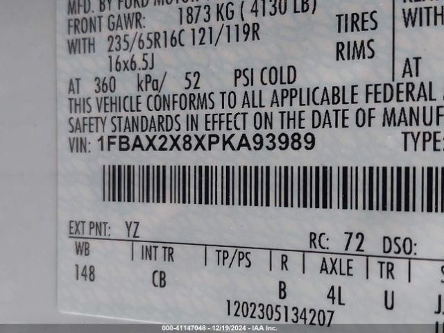 1FBAX2X8XPKA93989 Ford Transit-350 Passenger Van Xlt