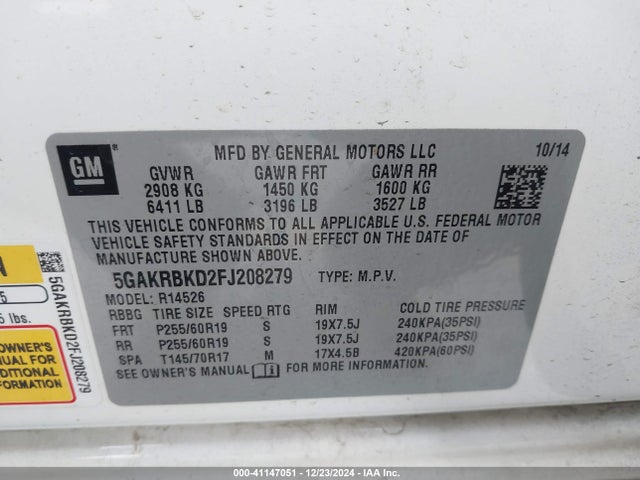 Buick Enclave Leather 2015 5GAKRBKD2FJ208279 Image 9