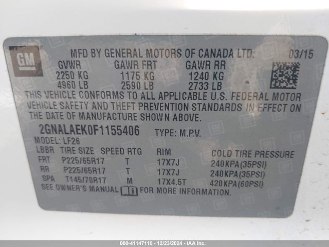 2GNALAEK0F1155406 Chevrolet EQUINOX LS