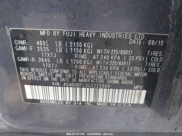 4S4BSBFC9G3222069 Subaru Outback 2.5i Premium