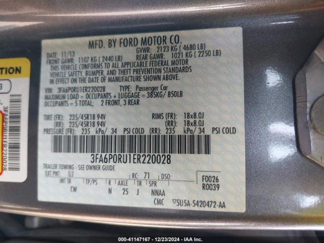 3FA6P0RU1ER220028 Ford Fusion Hybrid Titanium