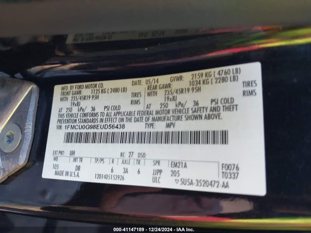 Ford ESCAPE SE 2014 1FMCU0G98EUD56438 Image 9