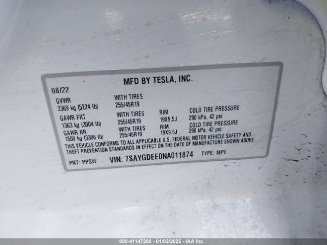 7SAYGDEE0NA011874 Tesla Model Y Long Range Dual Motor All-wheel Drive
