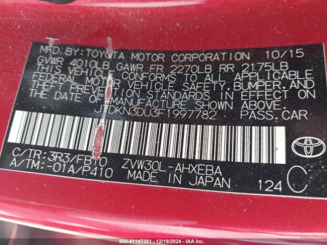JTDKN3DU3F1997782 Toyota Prius Two