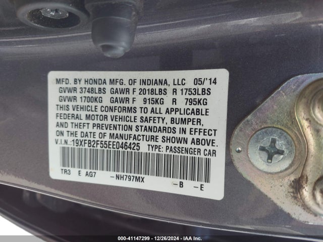 Honda Civic Lx 2014 19XFB2F55EE046425 Image 9