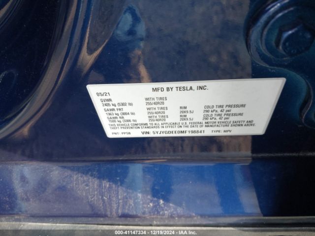 5YJYGDEE0MF198841 Tesla Model Y Long Range Dual Motor All-wheel Drive