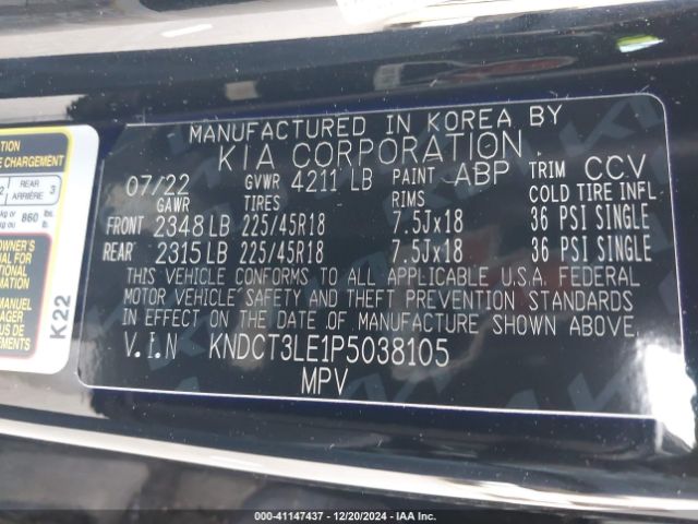 KNDCT3LE1P5038105 KIA Niro Sx Touring