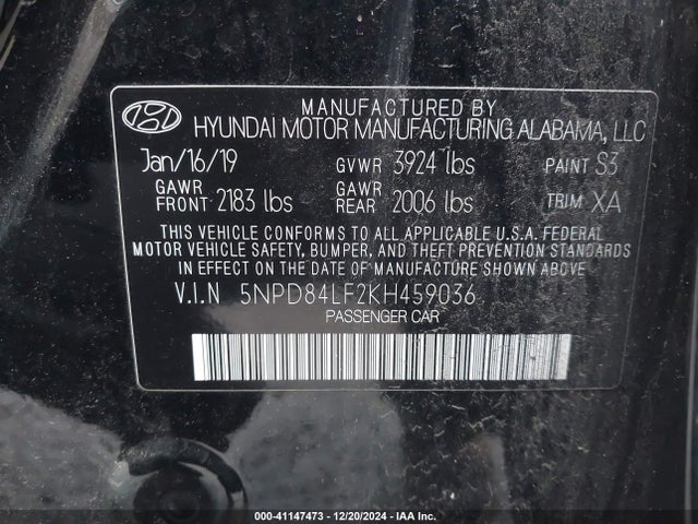Hyundai ELANTRA SEL 2019 5NPD84LF2KH459036 Image 9