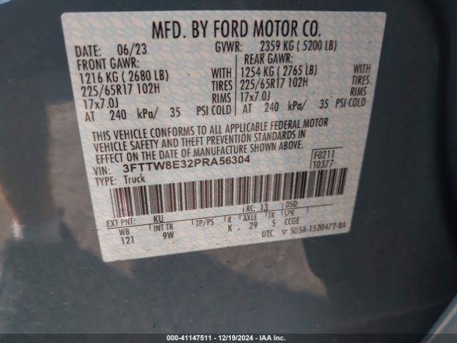 3FTTW8E32PRA56304 Ford Maverick Xl