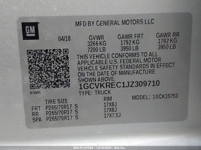 1GCVKREC1JZ309710 Chevrolet Silverado 1500 1lt