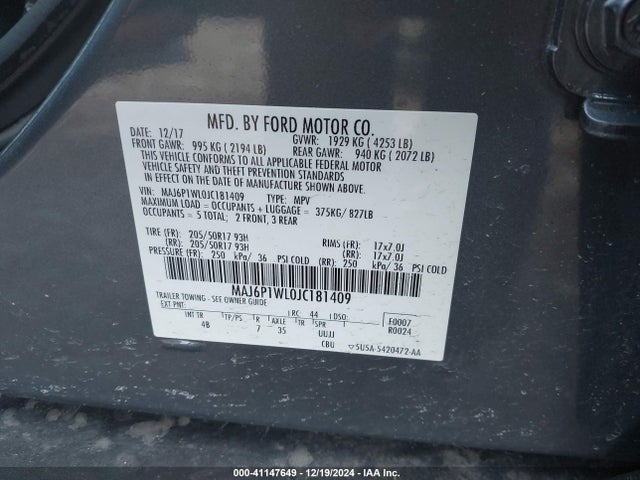 MAJ6P1WL0JC181409 Ford Ecosport Titanium