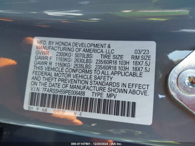 7FARS5H59PE006488 Honda Cr-v Hybrid Sport