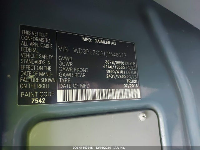 WD3PE7CD1JP648117 Mercedes-Benz Sprinter 2500 Standard Roof V6