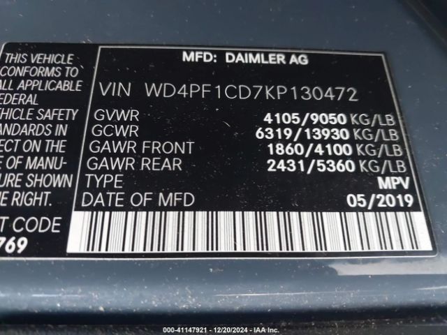 WD4PF1CD7KP130472 Mercedes-Benz Sprinter 2500 High Roof V6
