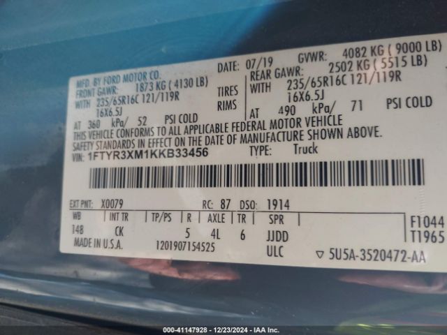 1FTYR3XM1KKB33456 Ford Transit-250