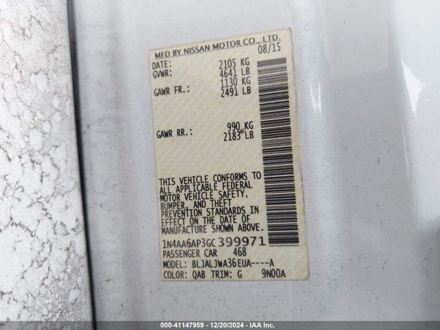 Nissan Maxima 3.5 Sv 2016 1N4AA6AP3GC399971 Image 9