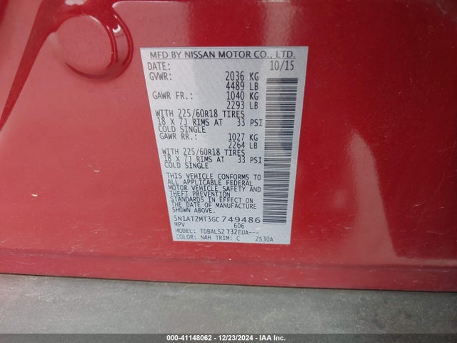 Nissan Rogue Sl 2016 5N1AT2MT3GC749486 Image 9