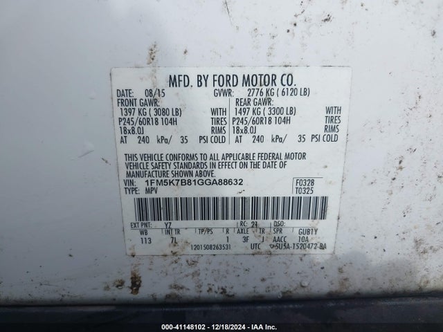 Ford Explorer 2016 1FM5K7B81GGA88632 Image 9