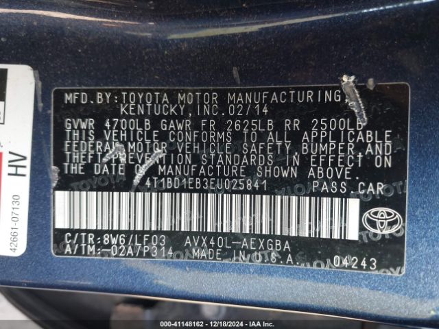 4T1BD1EB3EU025841 Toyota Avalon Hybrid Xle Premium
