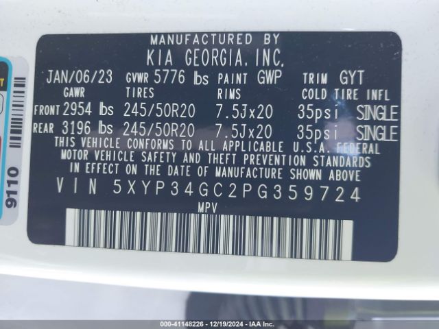 5XYP34GC2PG359724 KIA Telluride Ex