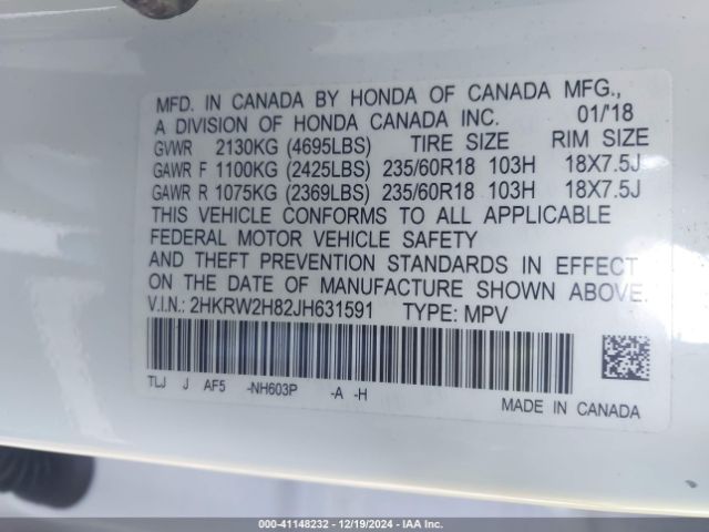 2HKRW2H82JH631591 Honda Cr-v Ex-l/ex-l Navi