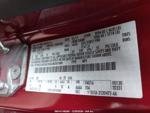 Ford ESCAPE SE 2016 1FMCU0GX3GUB30180 Image 9