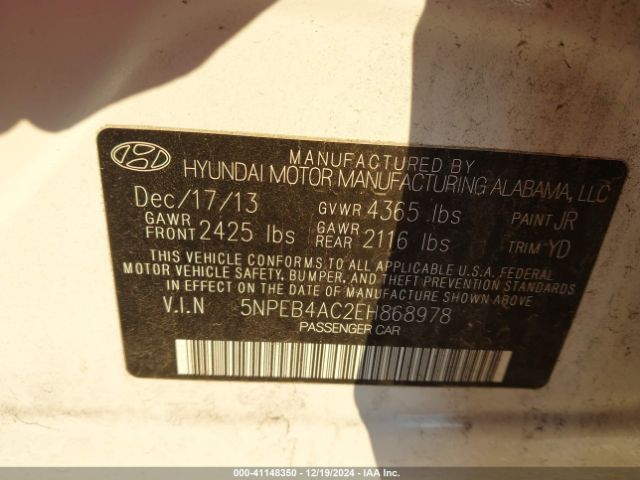 5NPEB4AC2EH868978 Hyundai SONATA GLS