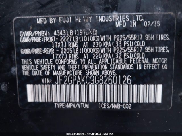 JF2GPAKC9G8260126 Subaru Crosstrek 2.0i Limited