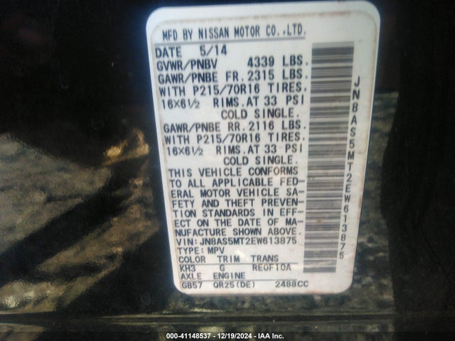 Nissan Rogue Select S 2014 JN8AS5MT2EW613875 Image 9