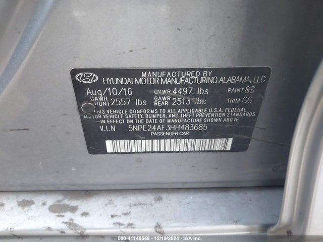 Hyundai SONATA SE 2017 5NPE24AF3HH483685 Image 9