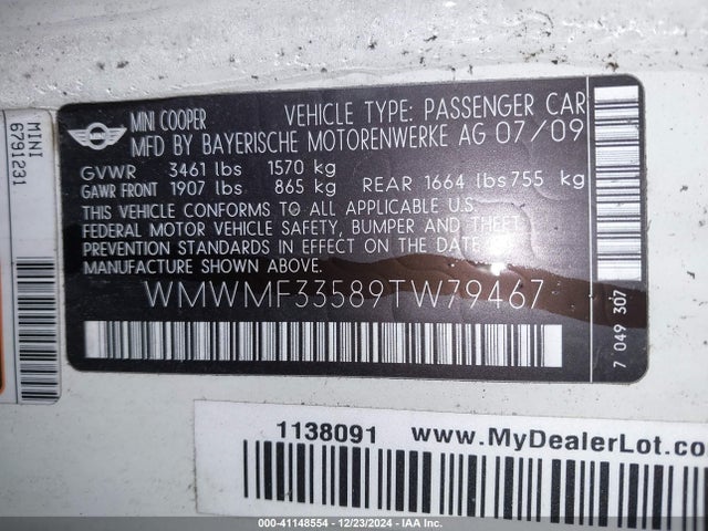 2009 MINI COOPER WMWMF33589TW79467 Photo 8