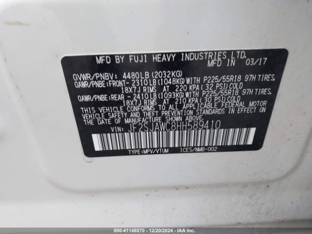 JF2SJAWC8HH589410 Subaru Forester 2.5i Touring