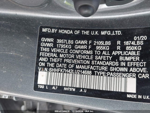 SHHFK7H42LU214688 Honda Civic Sport