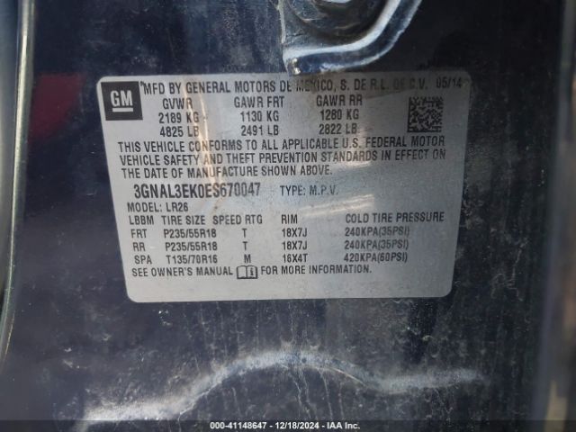 3GNAL3EK0ES670047 Chevrolet Captiva Sport Lt