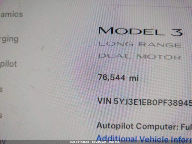 5YJ3E1EB0PF389457 Tesla Model 3 Long Range Dual Motor All-wheel Drive