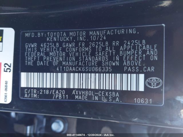4T1DAACK6SU066335 Toyota CAMRY SE
