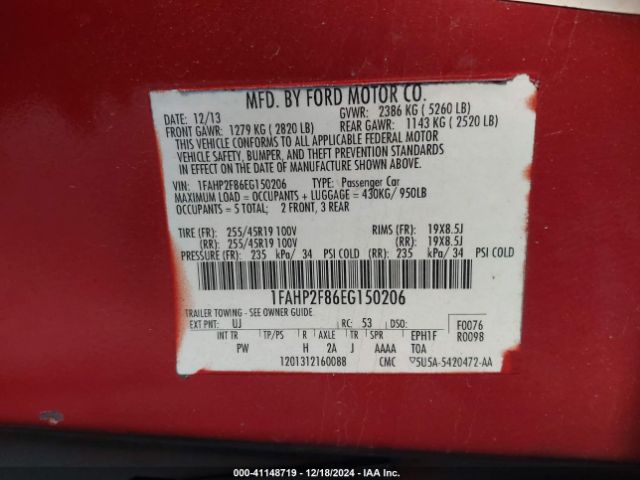 1FAHP2F86EG150206 Ford Taurus Limited